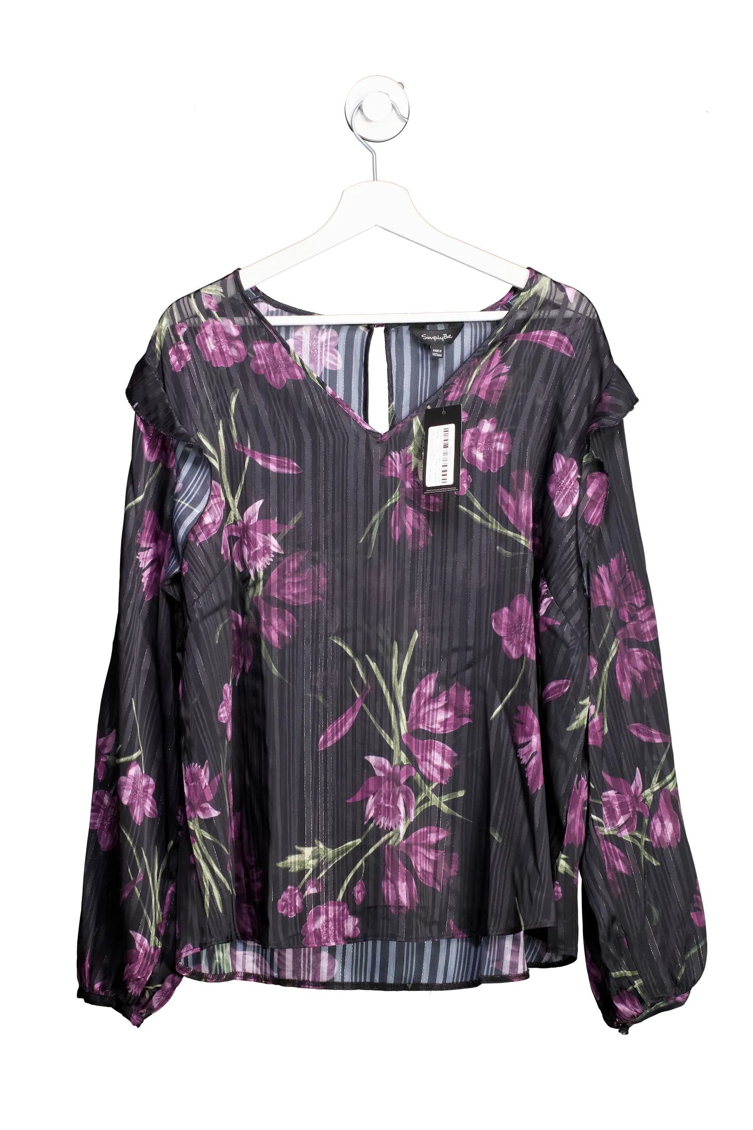 SimplyBe Black Sheer Stripe Blouse With Floral Print UK 24