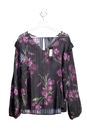 SimplyBe Black Sheer Stripe Blouse With Floral Print UK 24