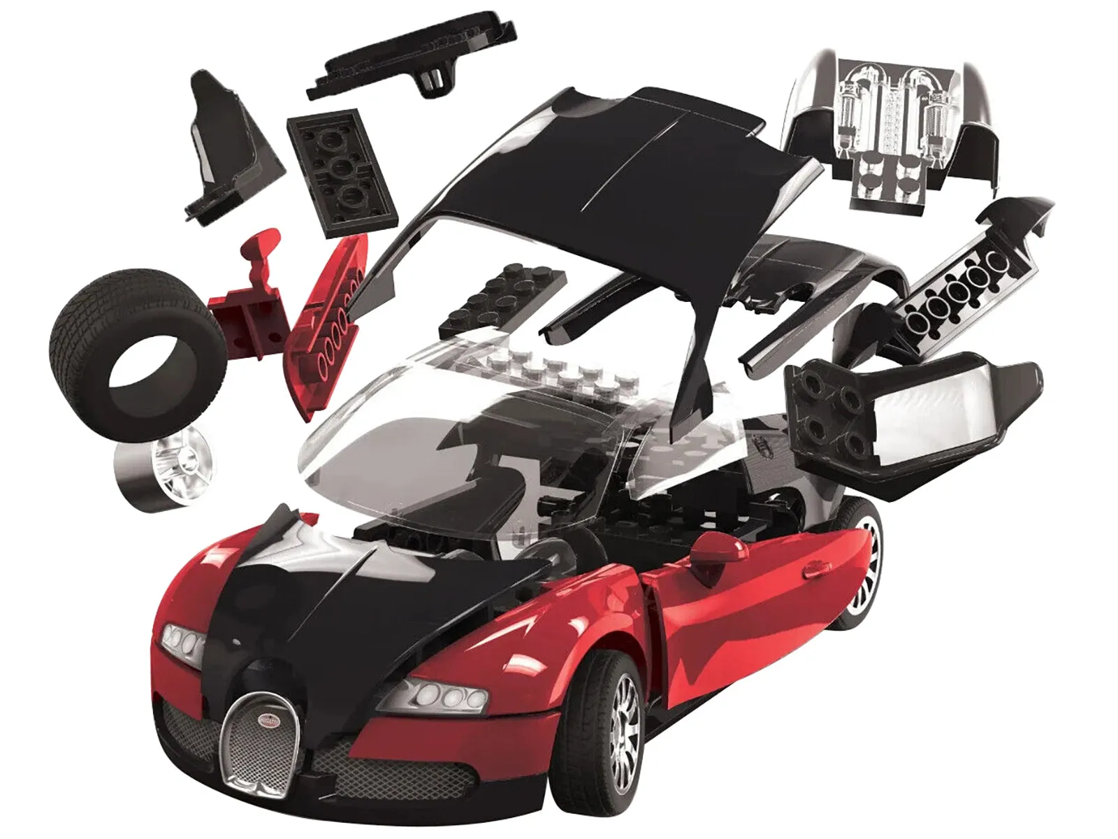 Skill 1 Model Kit Bugatti Veyron Red / Black Snap Together Model by Airfix Quickbuild