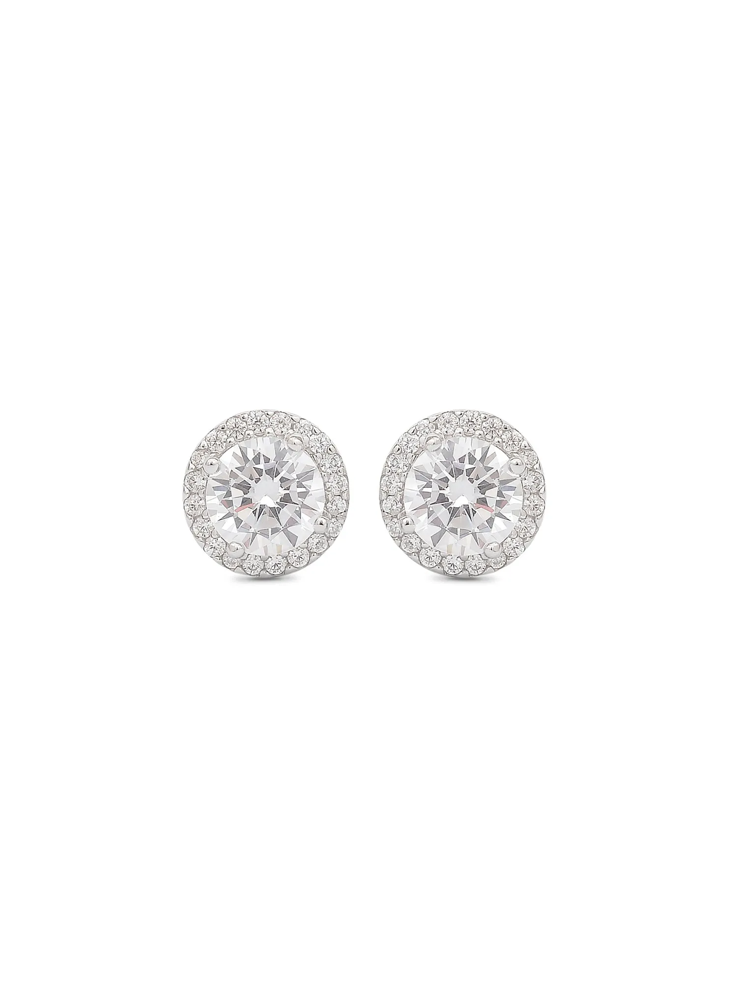 Solitaire Halo Pure Silver Stud Earrings For Women