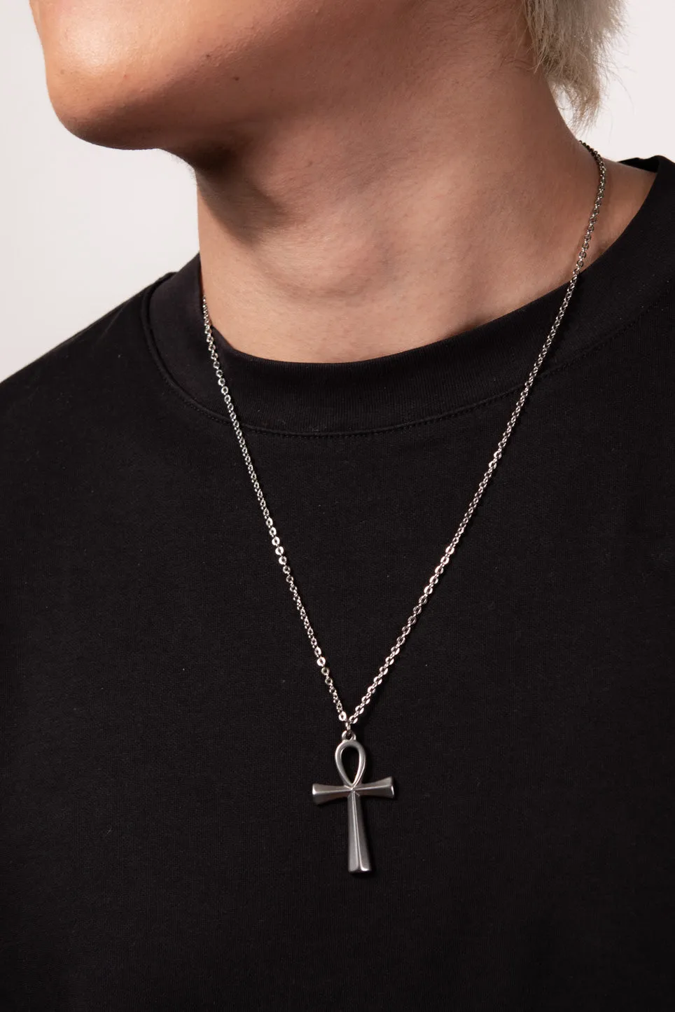 Stainless Steel Chain Necklace with Ankh Pendant