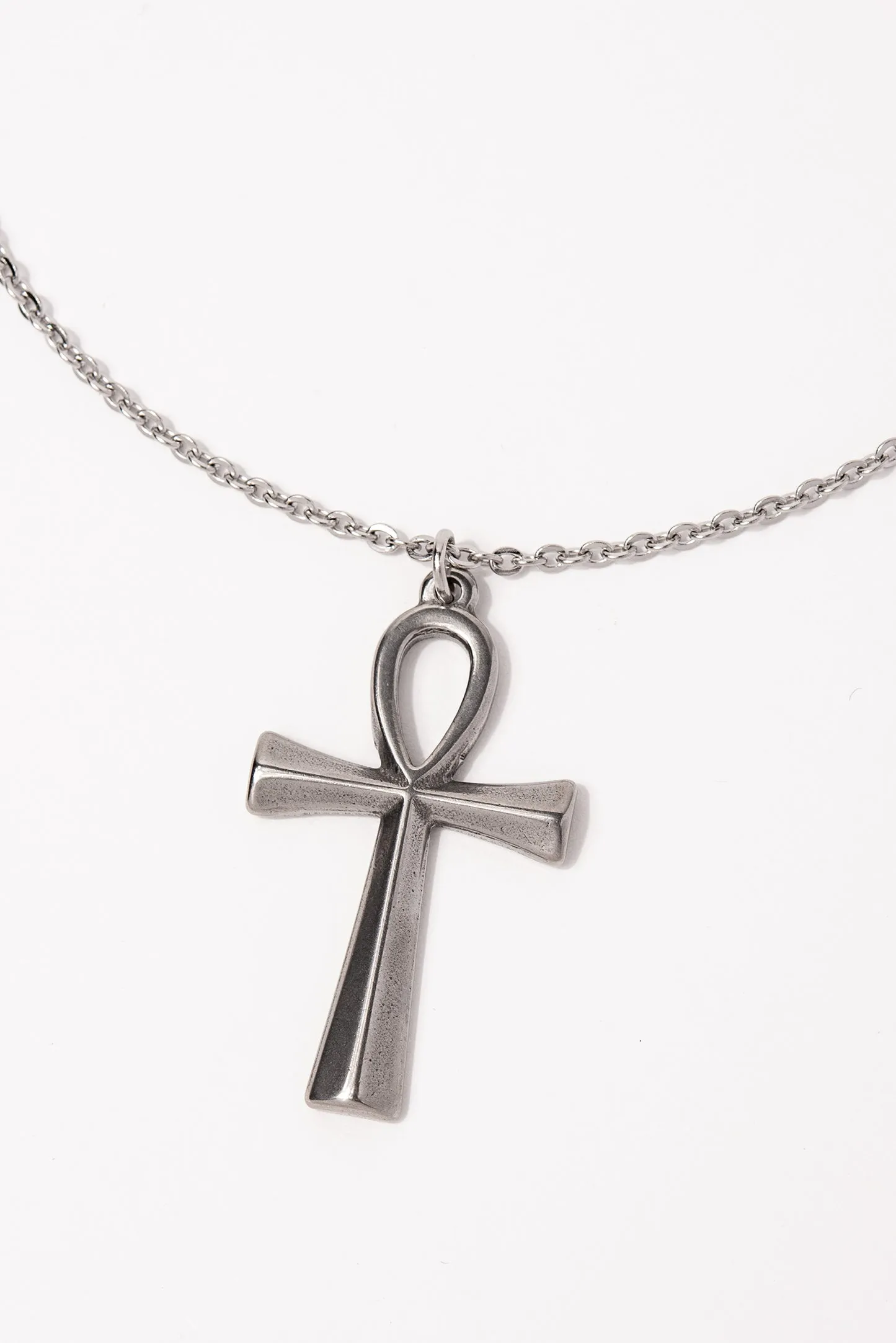 Stainless Steel Chain Necklace with Ankh Pendant