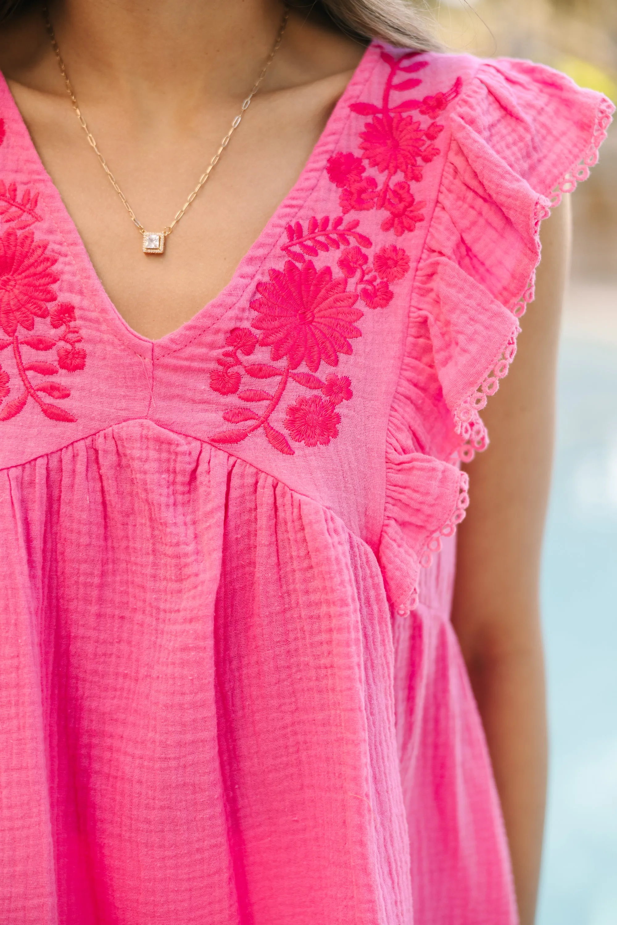 Such A Treasure Bubblegum Pink Embroidered Blouse