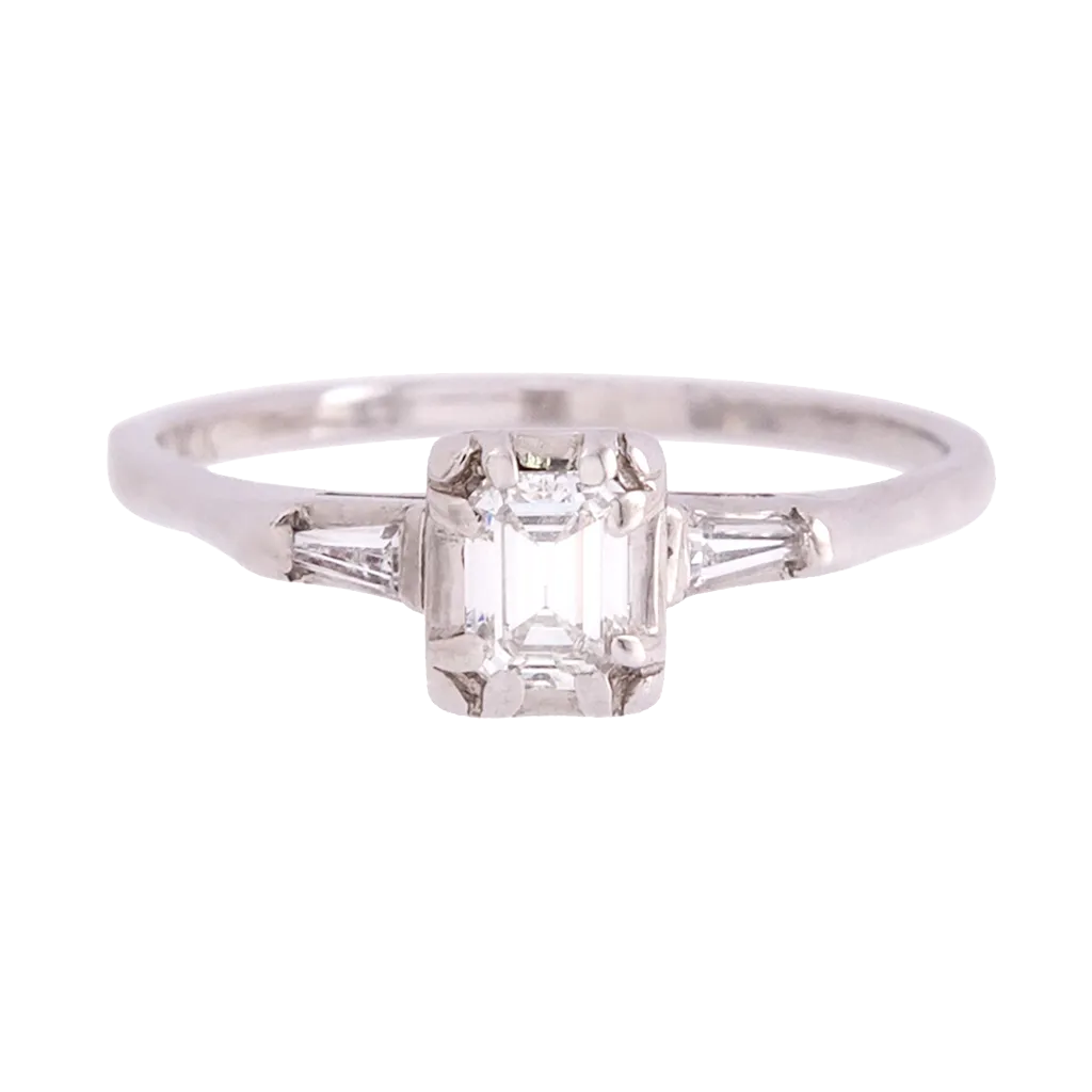 Three Stone Vintage Emerald Cut Diamond Ring