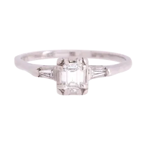 Three Stone Vintage Emerald Cut Diamond Ring