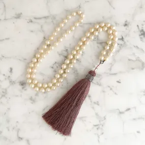 TOVA pearl and dusty rose tassel necklace