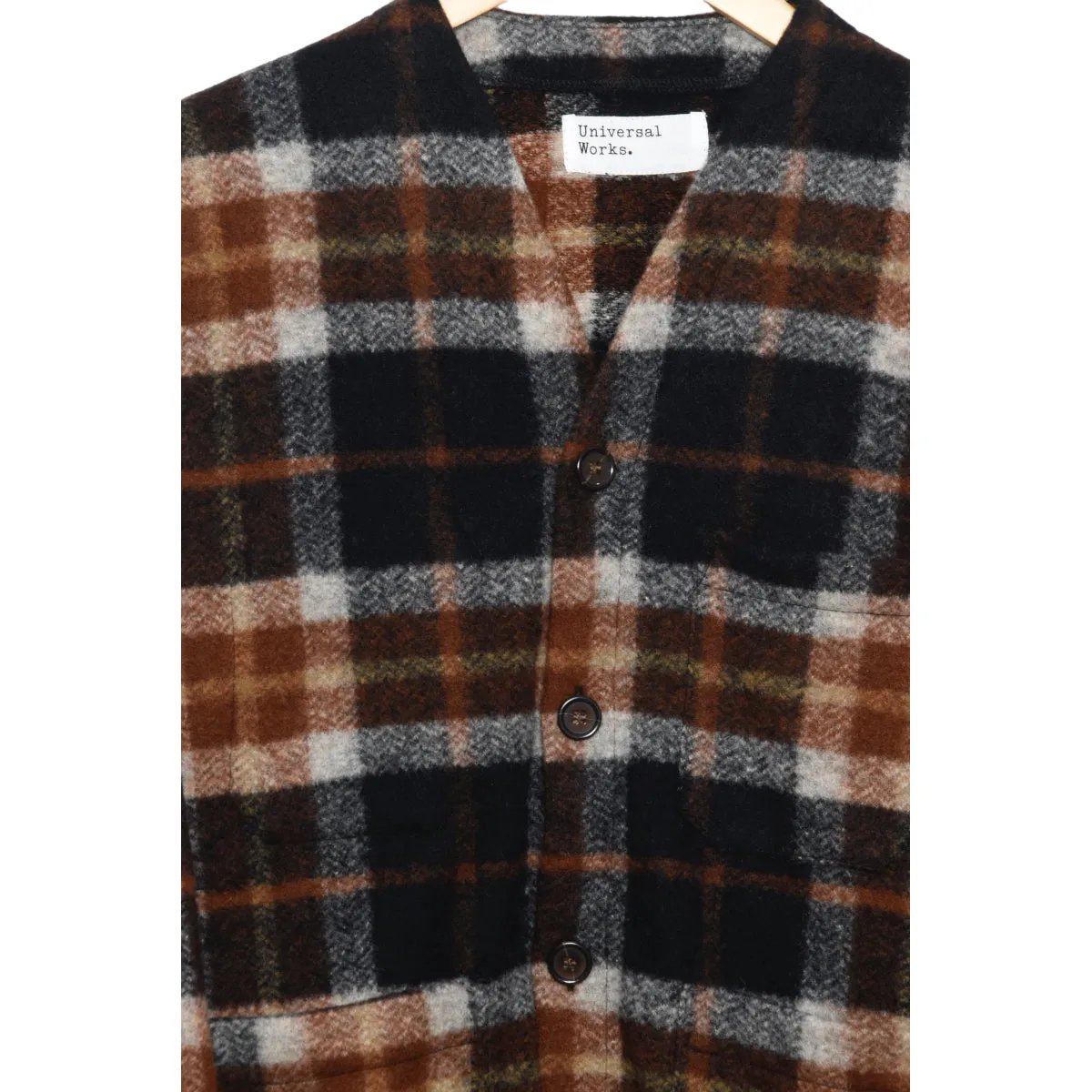 Universal Works Cardigan 29616 British Check Fleece brown