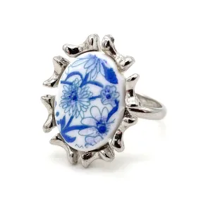 【USA輸入】ヴィンテージ VOGUE シノワズリ ブルー フラワー リング/Vintage VOGUE Chinoiserie Blue Flower Ring