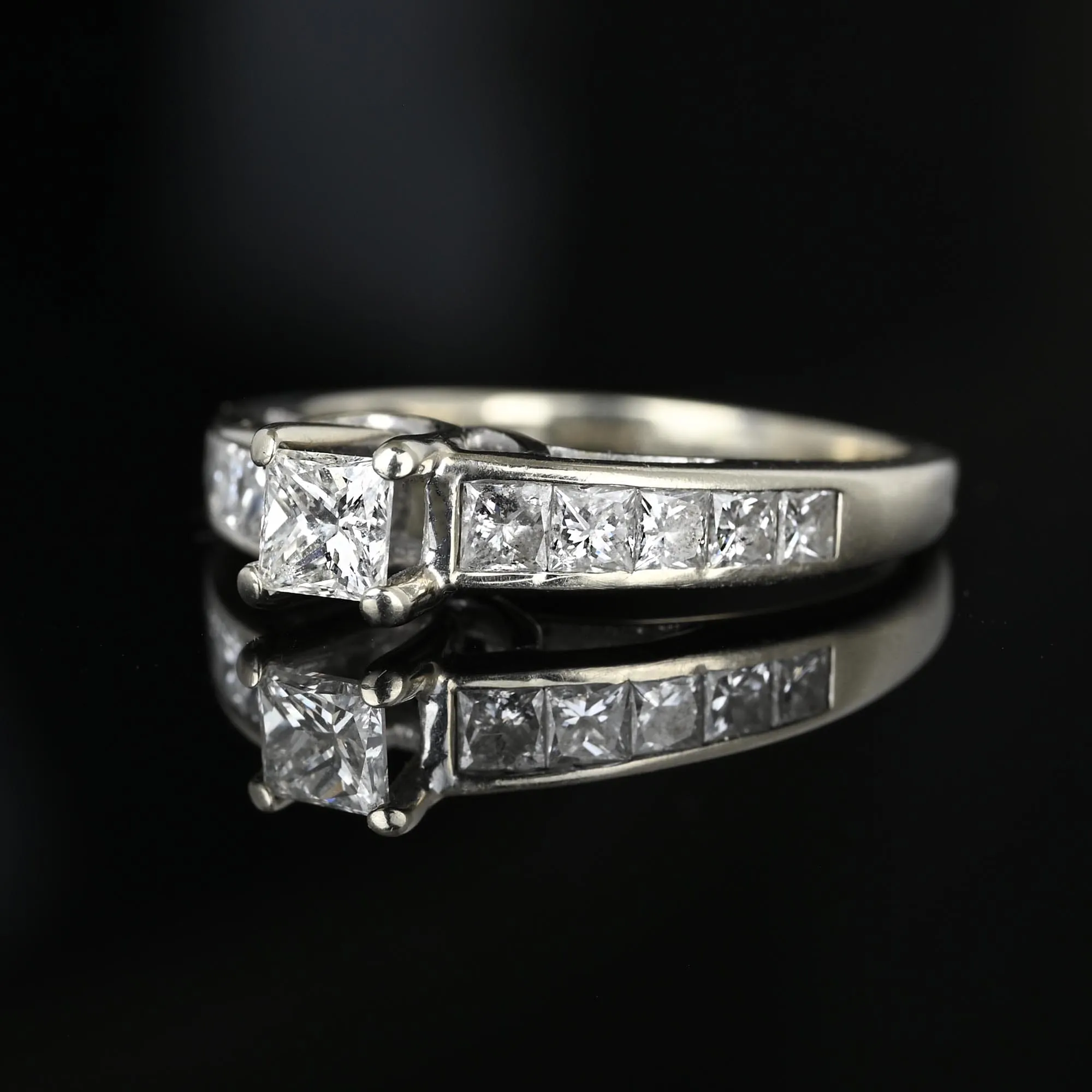 Vintage 1.35 Carat Princess Cut Diamond Engagement Ring