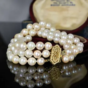 Vintage 14K Gold Three Row Pearl Bracelet