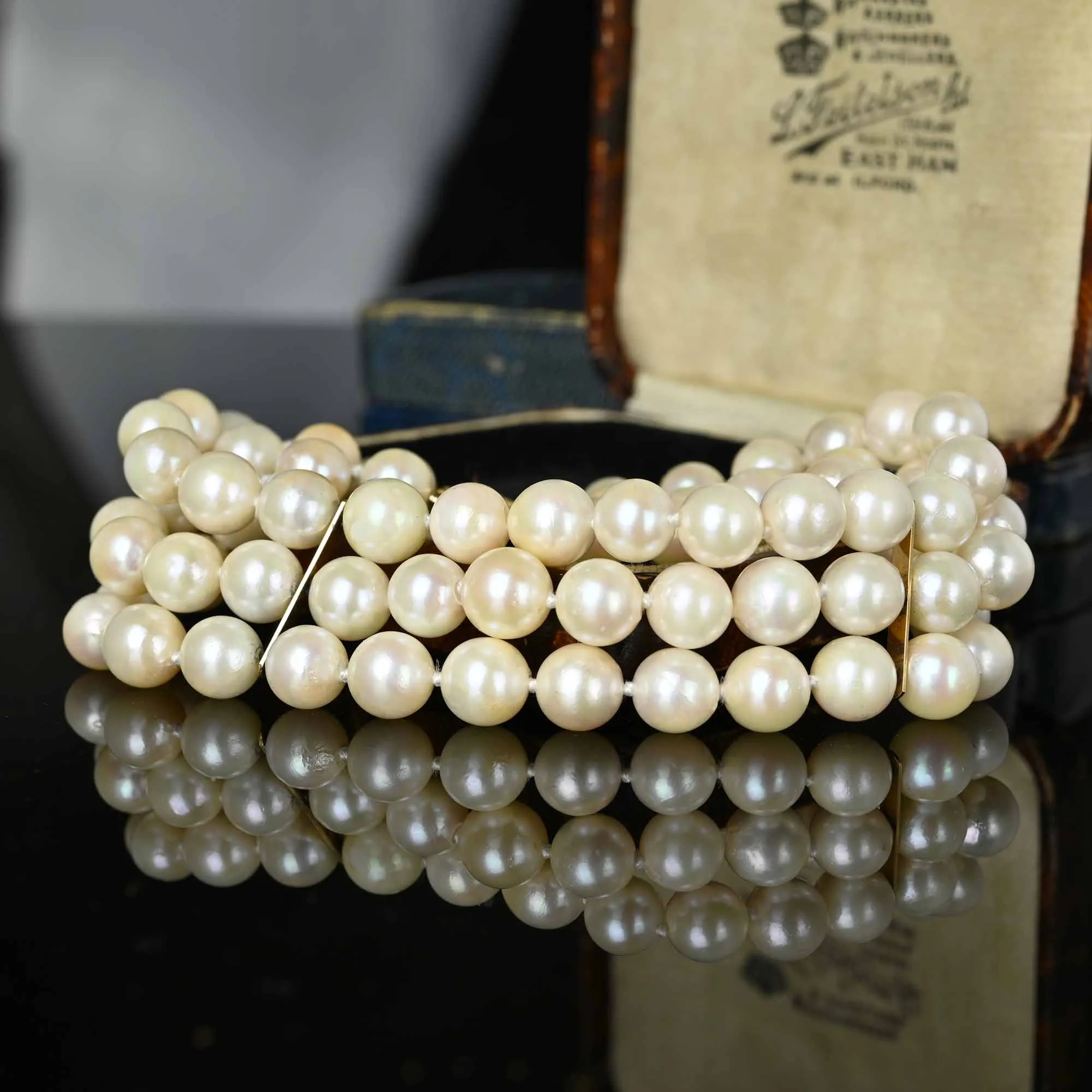 Vintage 14K Gold Three Row Pearl Bracelet