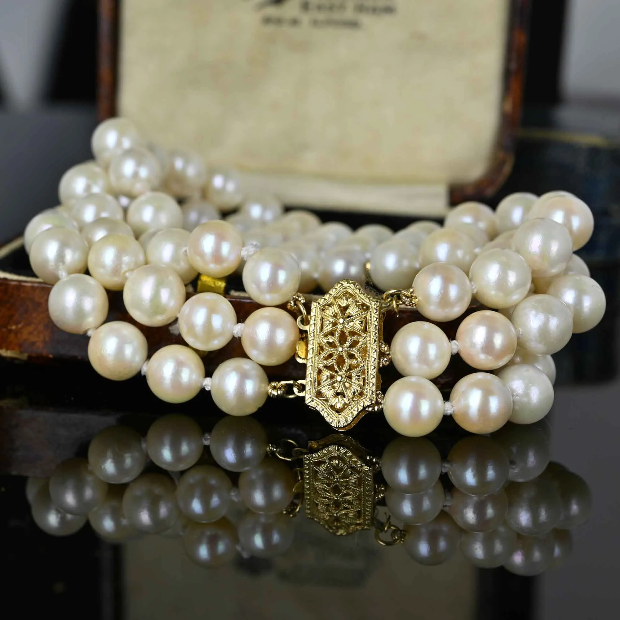 Vintage 14K Gold Three Row Pearl Bracelet