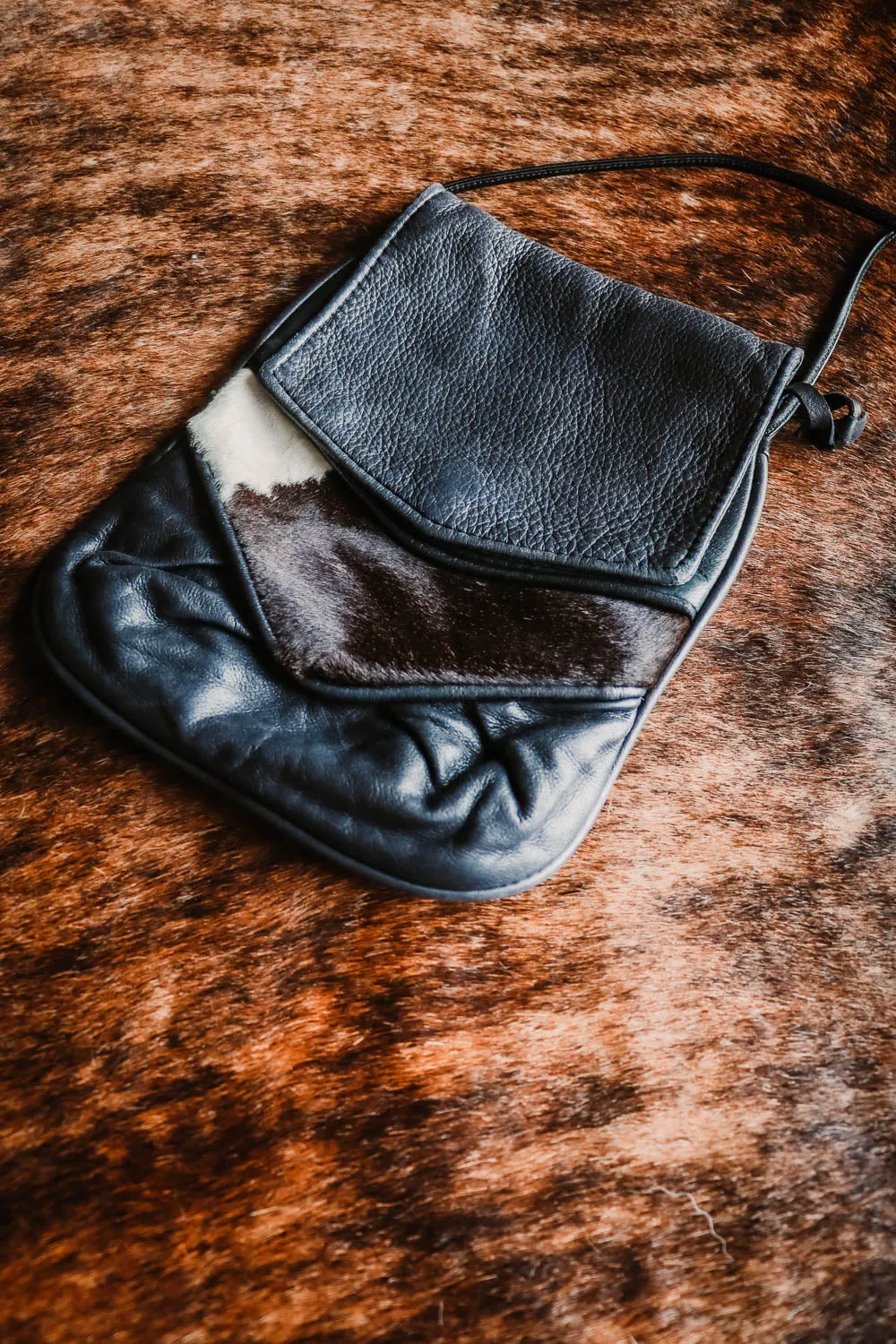 Vintage Cowhide and Black Leather Purse