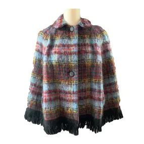 Vintage Mohair Wool Poncho or Jacket in Blue and Red Plaid from Strathtay Originals of Scotland.