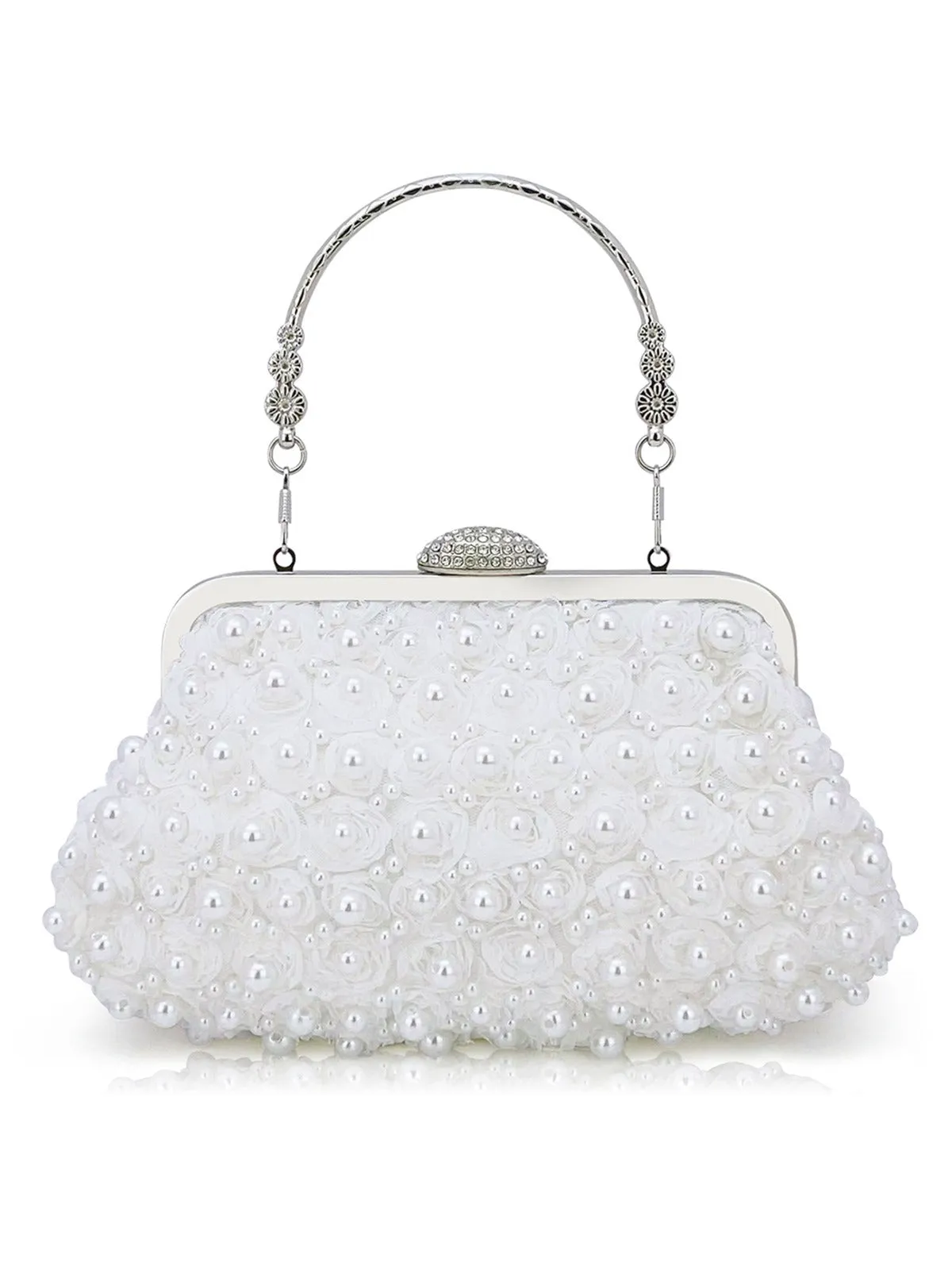 Vintage Pearl & 3D Flower Tote Bag