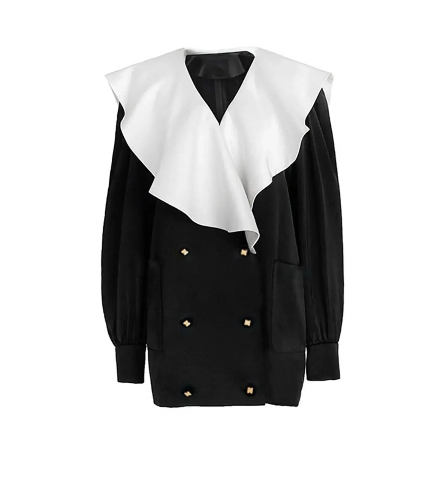 Wide Ruffle Collar Double Breasted Shirt