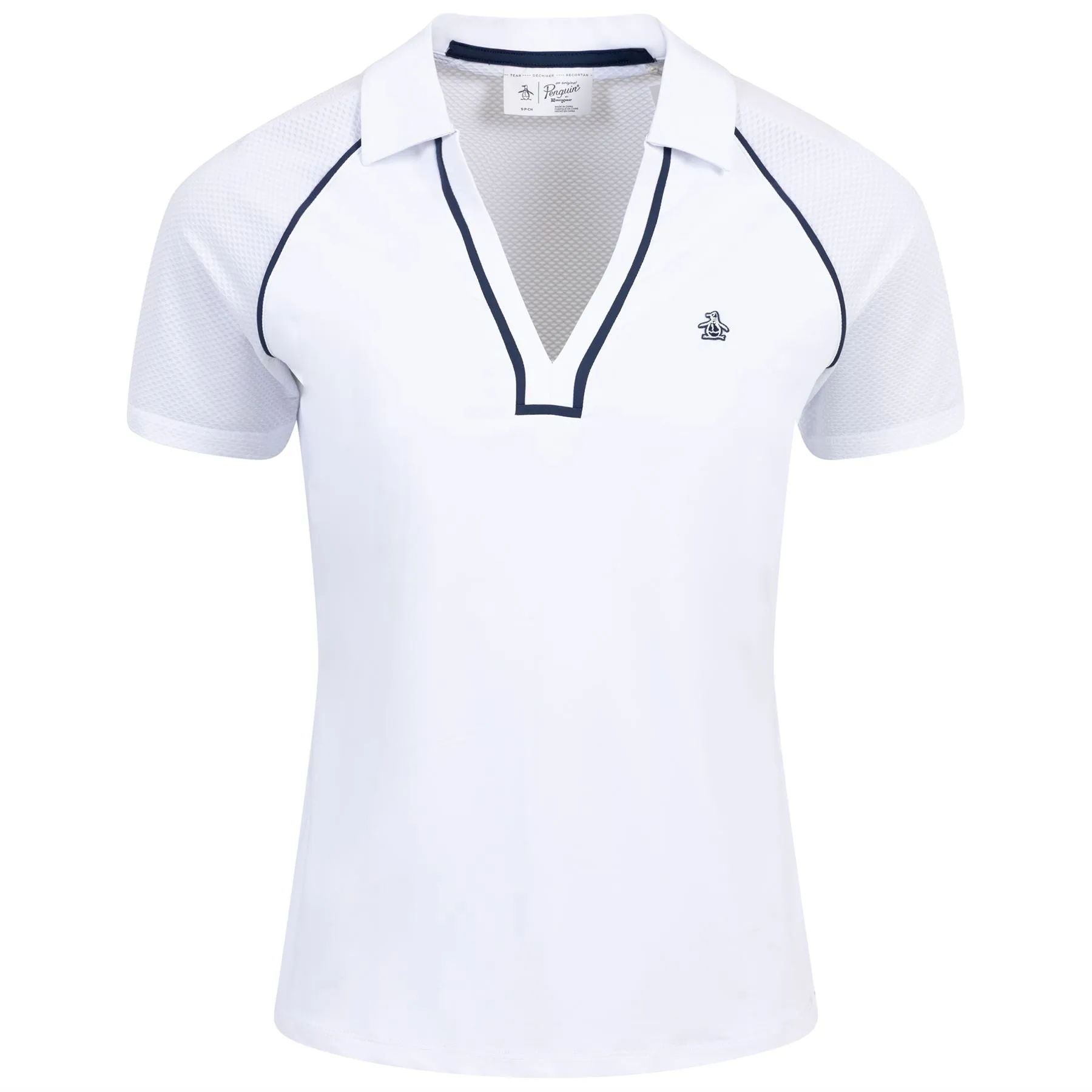 Womens V-Neck Mesh Block Polo Bright White - SS24