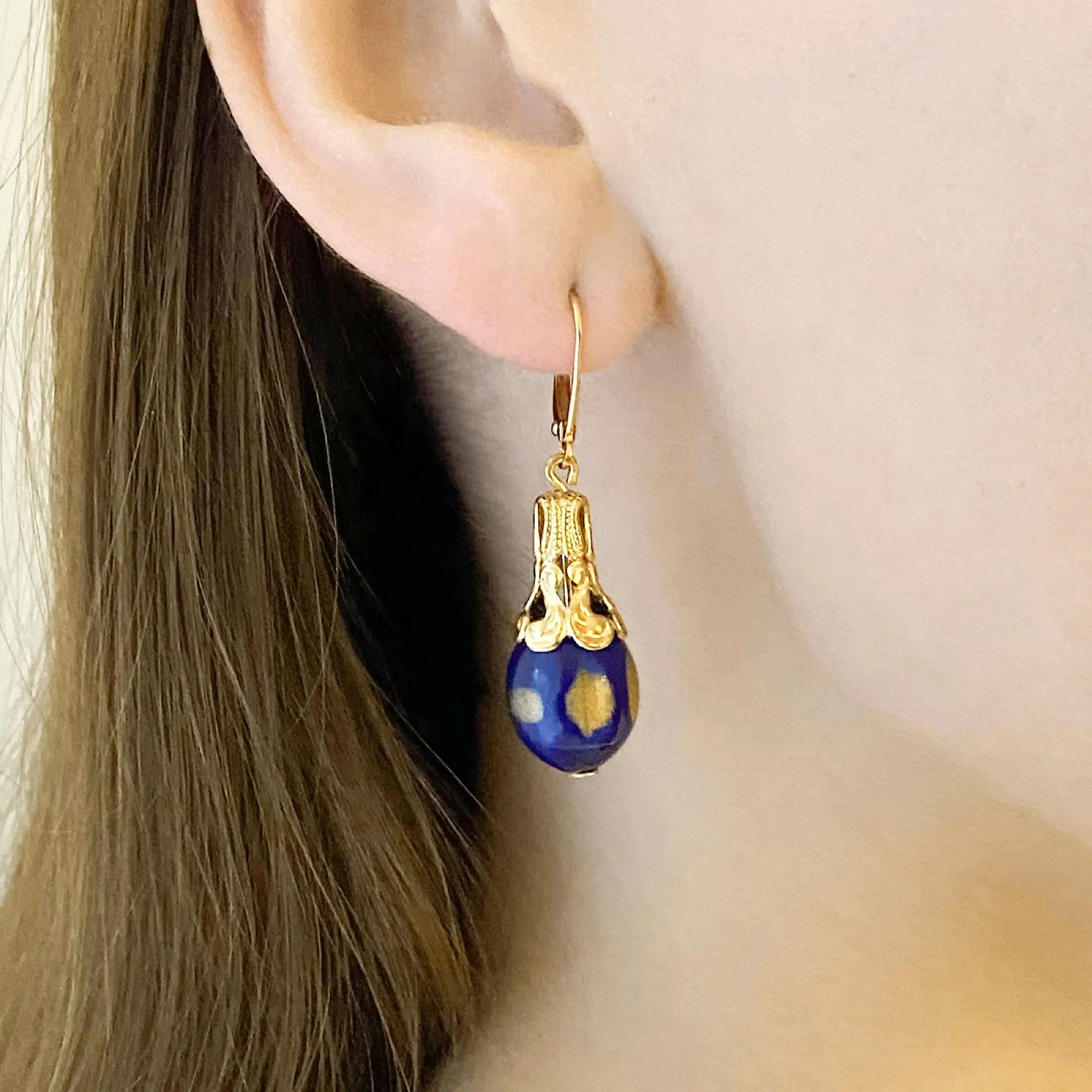 XENIA cobalt glass earrings