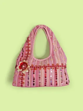 Y2K Pink Stripes Sequins Tote