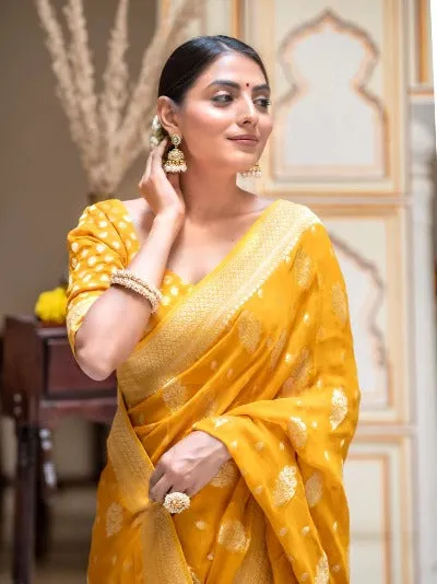 Yellow Banarasi Khadi Georgette Saree